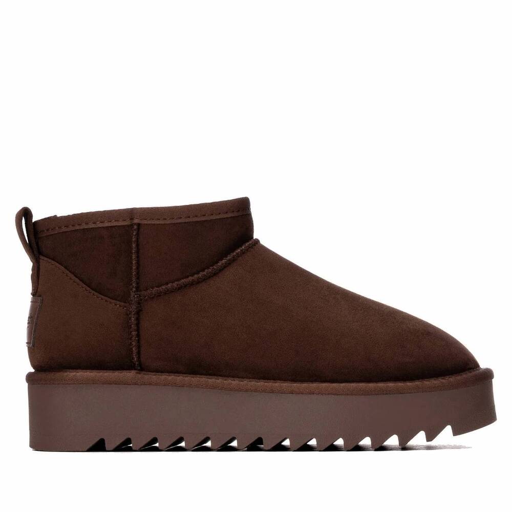 NEW REFRESH women's casual platform suede ankle booties in brown